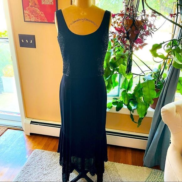 Vintage Dresses & Skirts - VTG | 2 piece black beaded evening wear 4-6